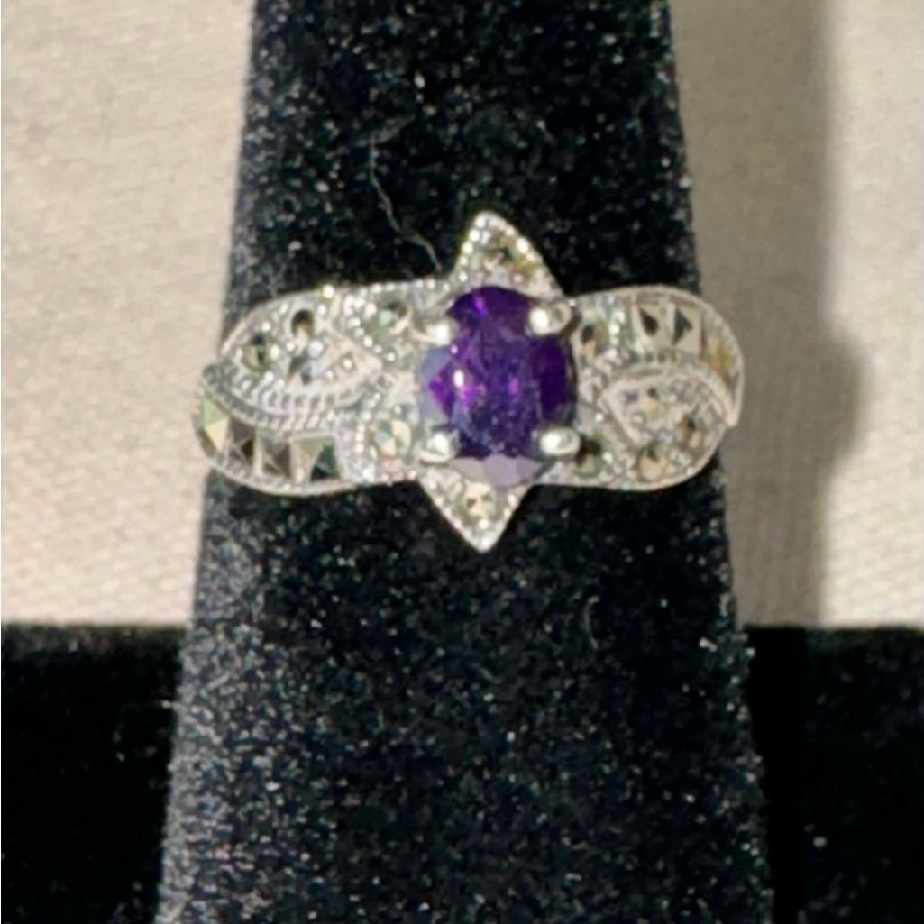 Vintage Judith Jack Amethyst 925 Sterling Silver Marcasite Ring Sz 8 Read 40$
